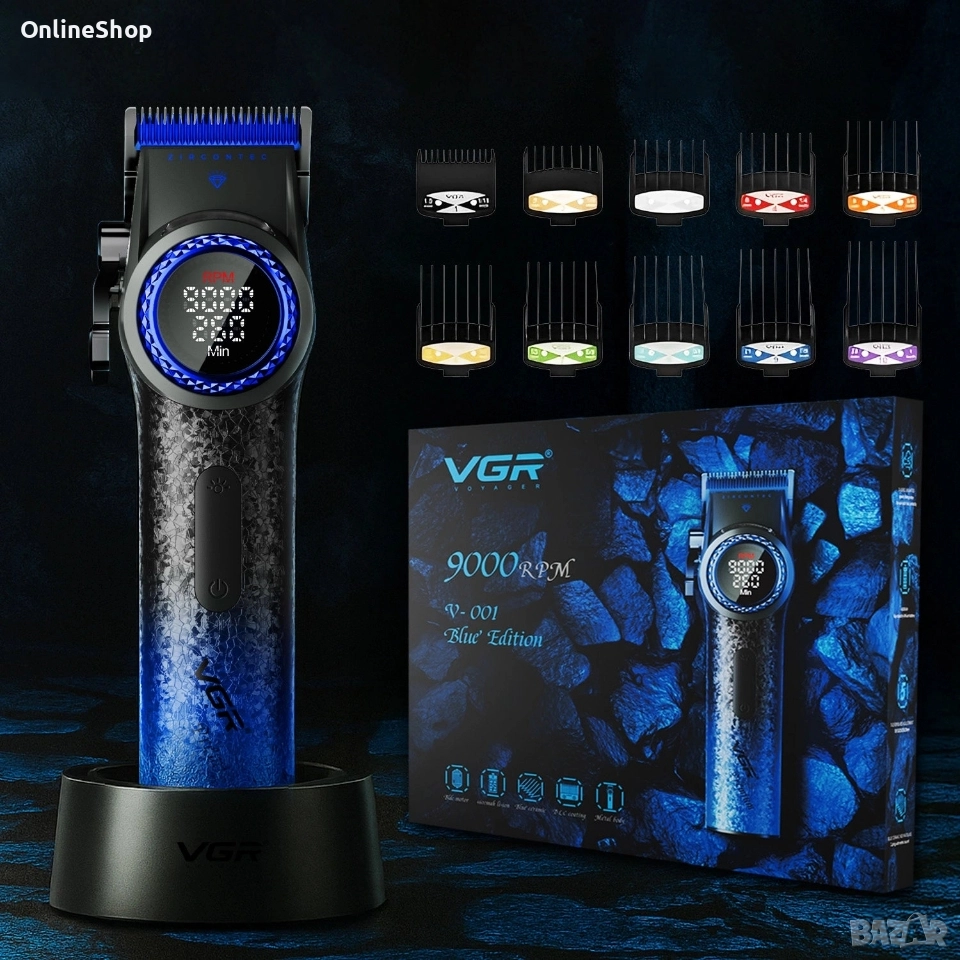 Професионална машинка за подстригване VGR PRO V-001, Син, снимка 1