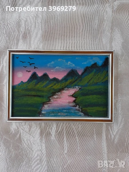 Лечебна ръчно рисувана картина с маслени пастели-10/15 см., снимка 1