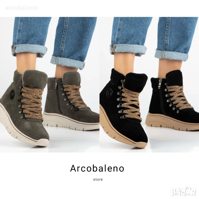 Дамски боти до глезена, изработени от естествен велур с декоративни връзки Grega, 2цвята , снимка 1