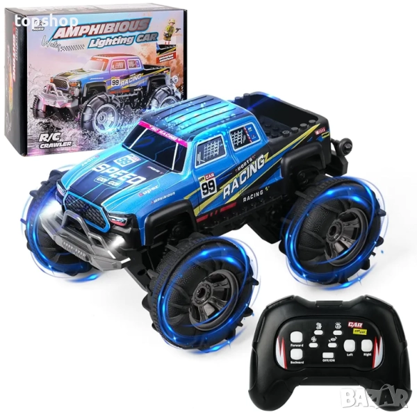 Чисто нова с 2 батерии кола амфибия с дистанционно управление, офроуд RC кола, въртяща се на 360° RC, снимка 1