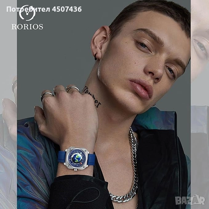 RORIOS Creative, уникален ръчен часовник с показалец, аналогов кварцов квадратен циферблат, снимка 1