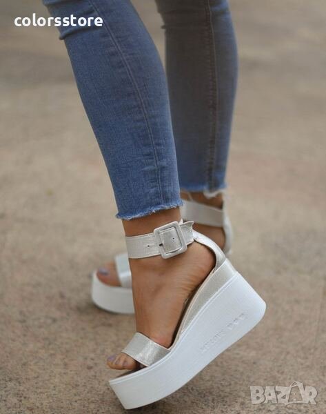 Сандали на платформа - сребриста кожа - 336, снимка 1