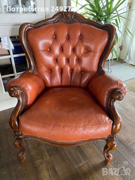 Кресло кожено, барок, стил Луи, снимка 1