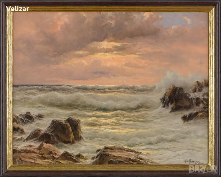 Морски пейзаж масло на платно Cavalier Michele Federico, снимка 1