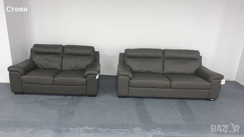 ПРОМОЦИЯ!!! Сиви кожени дивани тройка и двойка, снимка 1