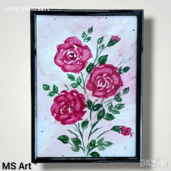 Мини картина с рози " Акварел , снимка 1