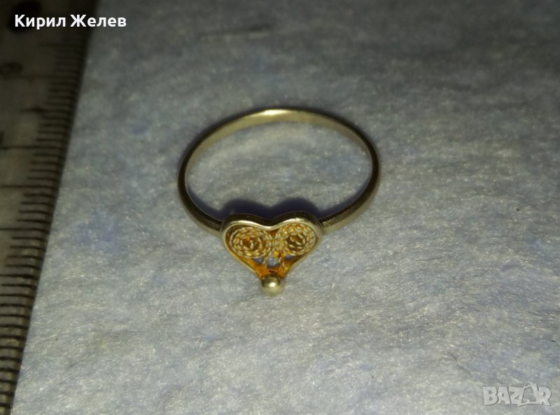 СТАРИНЕН ФИЛИГРАНЕН СЪРЦЕВИДЕН СРЕБЪРЕН РЕТРО ПРЪСТЕ РЪЧНА МАЙСТОРСКА ИЗРАБОТКА 40128, снимка 1