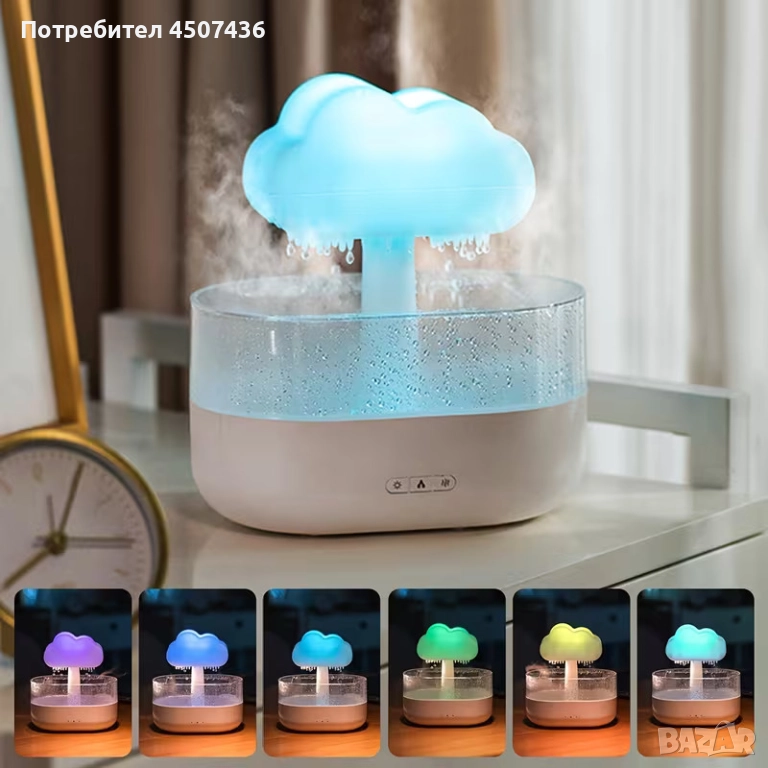 Rain Cloud 200ml,USB роматерапевтичен дифузер 7 цвята, релаксиращи звуци от дъжд, снимка 1