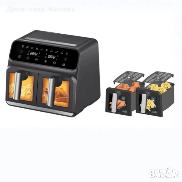 Двоен фритюрник Air Fryer, работещ  без олио, 8L, цифров дисплей, снимка 1