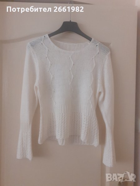 Бял плетен пуловер , снимка 1
