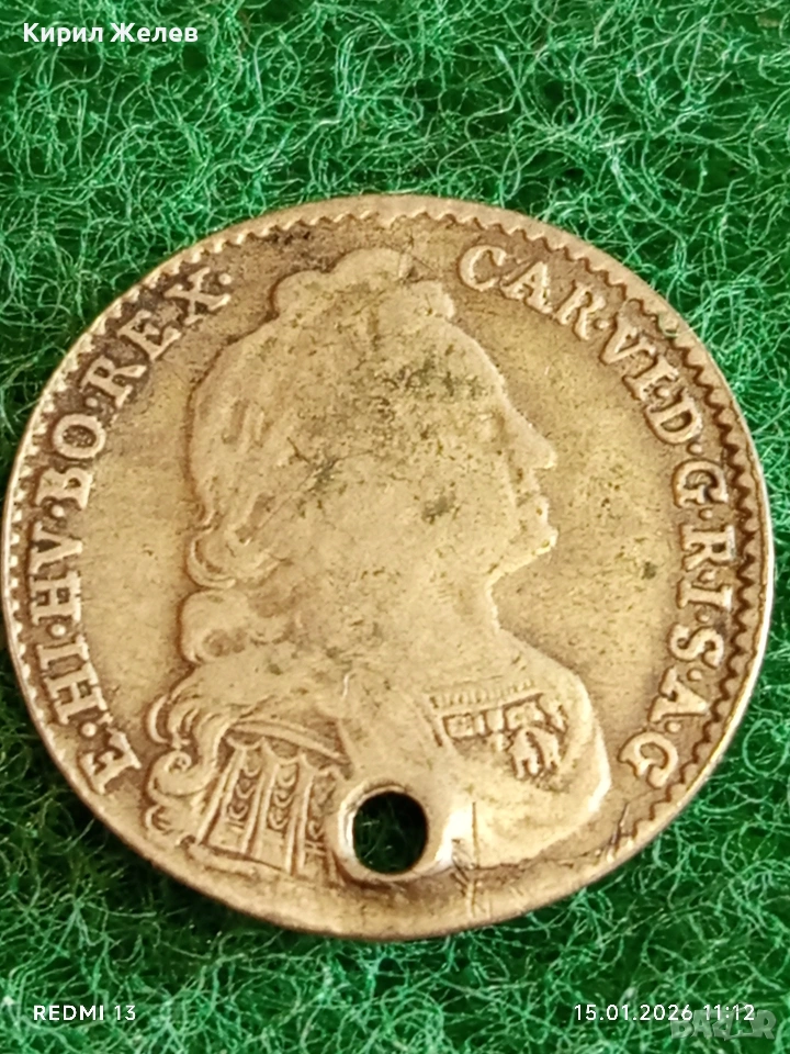 Сребърна монета 6 кройцера 1738г. Карл шести Австрия за КОЛЕКЦИЯ 52936, снимка 1