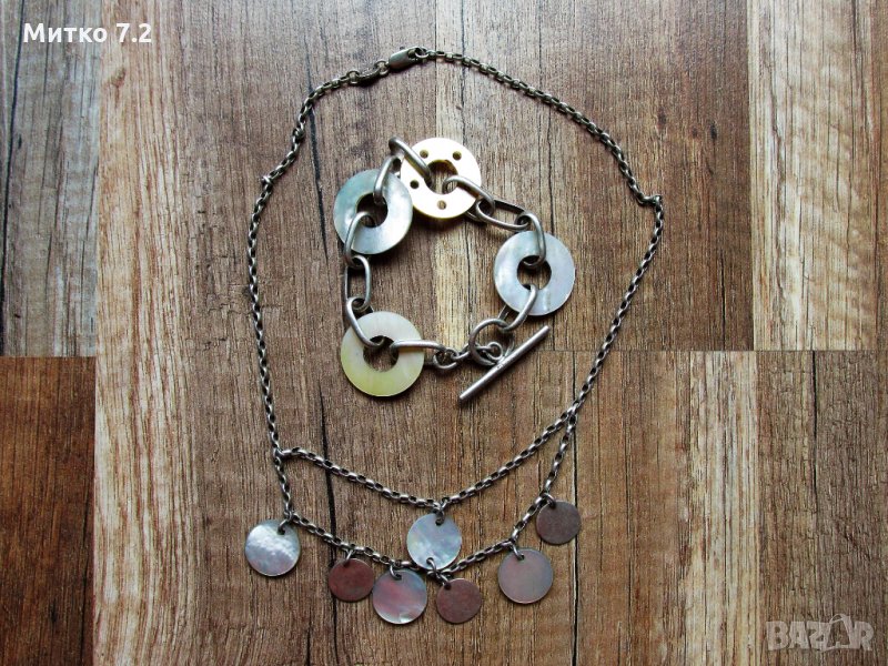 сребърен комплект колие и гривна със седеф, снимка 1