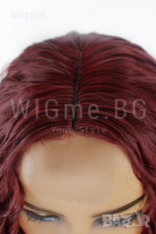 Дълга обемна чуплива тъмночервена перука Елина, снимка 4 - Аксесоари за коса - 37939486