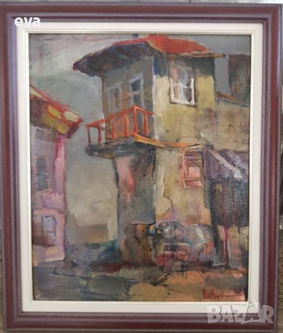 Росен Марковски Къща 1988г. пейзаж ранна маслена картина   , снимка 2 - Картини - 38533357