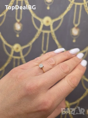 Златен пръстен с диамант, снимка 4 - Пръстени - 53964121