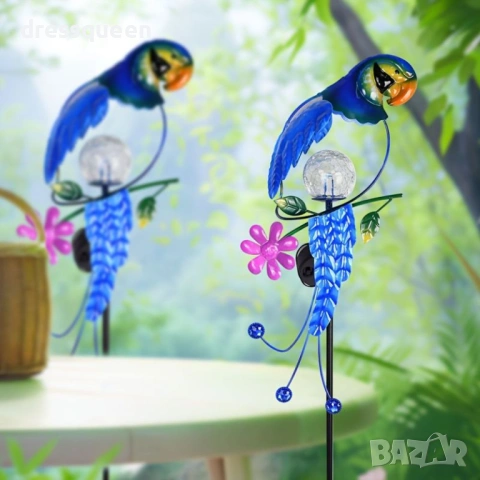 4473 Декоративна градинска фигура "Папагал" със соларна лампа – Син цвят, снимка 5 - Соларни лампи - 54067098