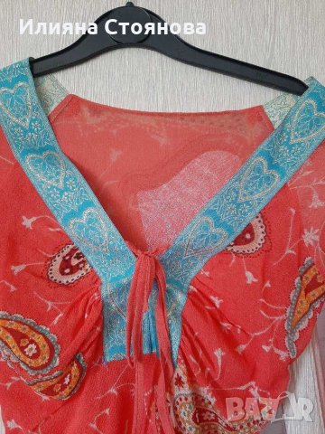 Красива цветна ефирна дамска блуза голямо деколте , снимка 2 - Ризи - 29850890