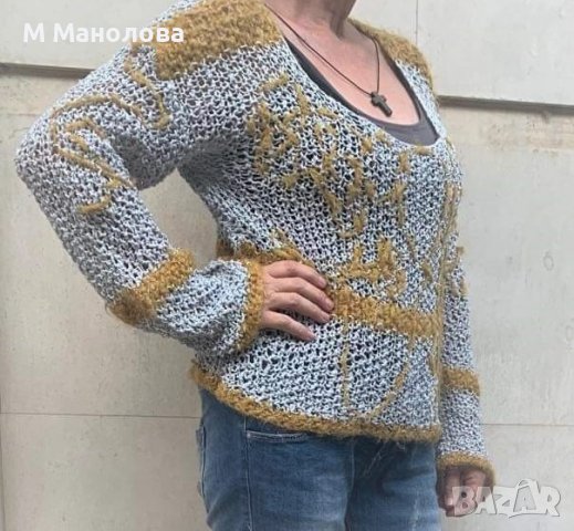 Дамска плетена блуза, уникат, размер S/M, снимка 1 - Блузи с дълъг ръкав и пуловери - 37615942