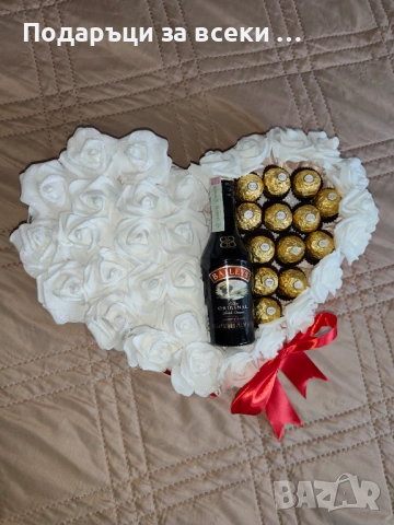 Сърце с вечни рози, бобини и Бейлис , снимка 2 - Декорация - 53248952