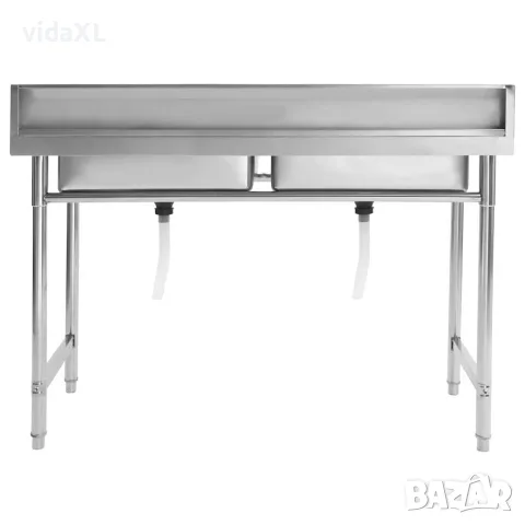 vidaXL Кухненска мивка с двойно корито, неръждаема стомана, снимка 6 - Мивки - 56146101