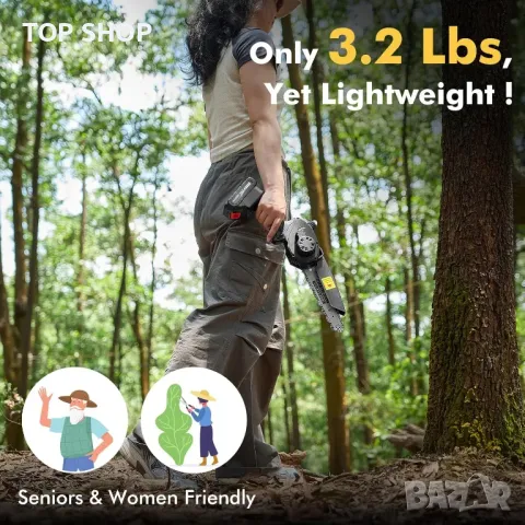 Мини верижен трион Seesii 8 инча, с автоматично масло, 2 бр. 2000mAh батерии, снимка 8 - Градинска техника - 49937976