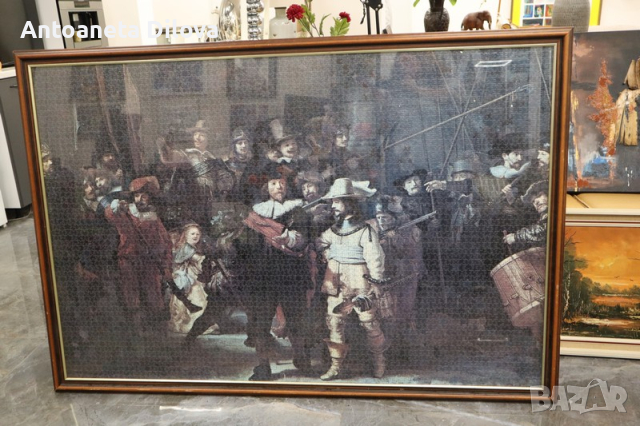 Огромен Пъзел картина The Night Watch (Нощна стража) с рамка и стъкло 162/112см, снимка 2 - Картини - 44783881