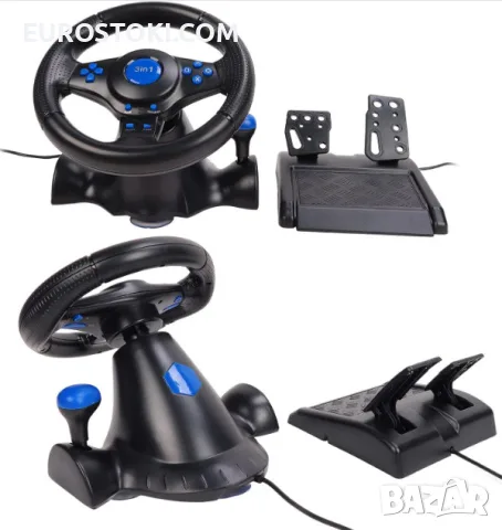 Геймърски волан с педали, въртящ се на 180 градуса, USB, съвместим с PS3/PS2/PC, снимка 6 - Аксесоари - 56228367