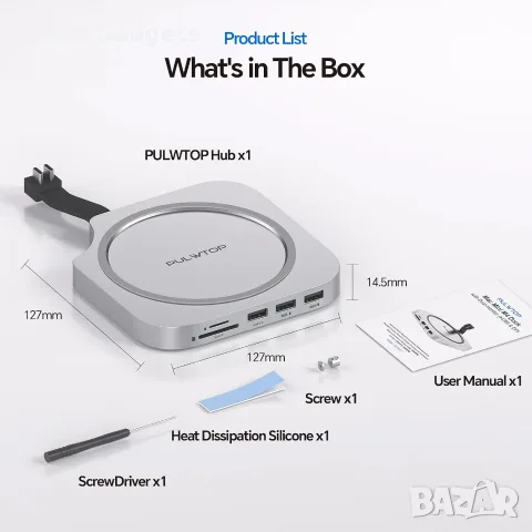 PULWTOP BD240D Dock за Mac mini M4/M4 Pro 2024 – DP 4K 144Hz, HDMI 4K 60Hz, M.2 NVMe до 4TB, снимка 8 - Кабели и адаптери - 56079837