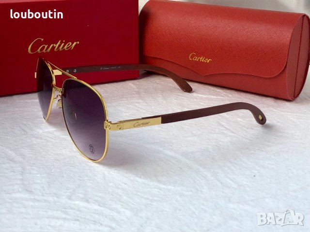 Cartier висок клас мъжки слънчеви очила авиатор с дървени дръжки, снимка 7 - Слънчеви и диоптрични очила - 42814235