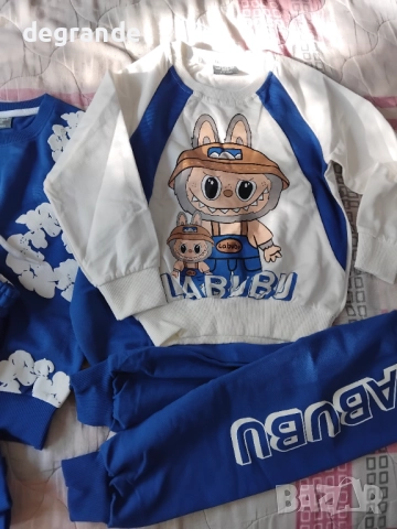 Видео НАМАЛЕНИ Памучен Детски комплект Labubu Размери 3/4 4/5 5/6 7/8 г.