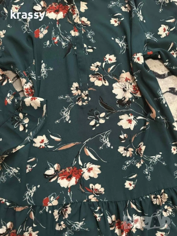 НОВА голяма дамска рокля на цветя с къдри (размер 2ХЛ), снимка 2 - Рокли - 53097821