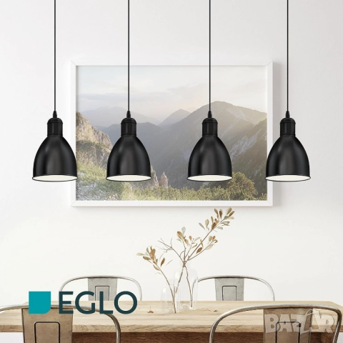 Eglo Priddy 4 Лампов Индустриален Пендел – Винтидж Дизайн, Метал, E27, Черно Бяло!