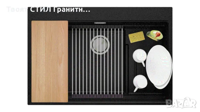 Черна кухненска мивка от гранит Осло 80 Max Multilevel 780 x 530 mm
