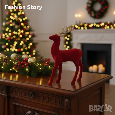 Червен кадифен елен за Коледна украса – Луксозен празничен акцент, снимка 3 - Декорация за дома - 52632178
