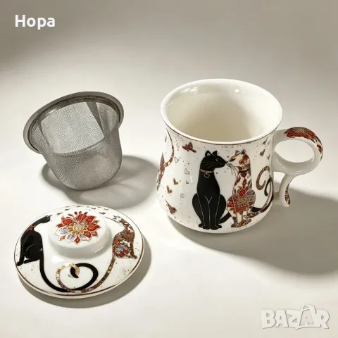 Часа с метална цедка и капак 
, снимка 3 - Чаши - 56522411