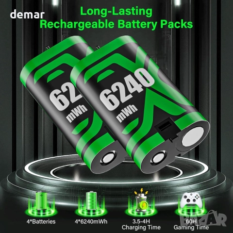 ZRZLMVP Батериен пакет за Xbox контролер - 4x6240mWh батерии и зарядно, снимка 5 - Аксесоари - 51717584