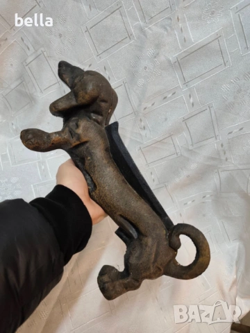 Стара масивна английска чугунена стъргалка за обувки куче-дакел от началото на 1900 , снимка 7 - Антикварни и старинни предмети - 53058566