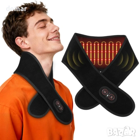 Безжична нагревателна подложка за врата, акумулаторна, 3 нива, 3 вибрации, облекчаване на болката