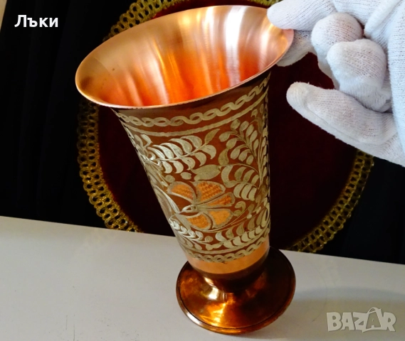 Писан меден бокал,чаша 500 мл.,чиста червена мед. 