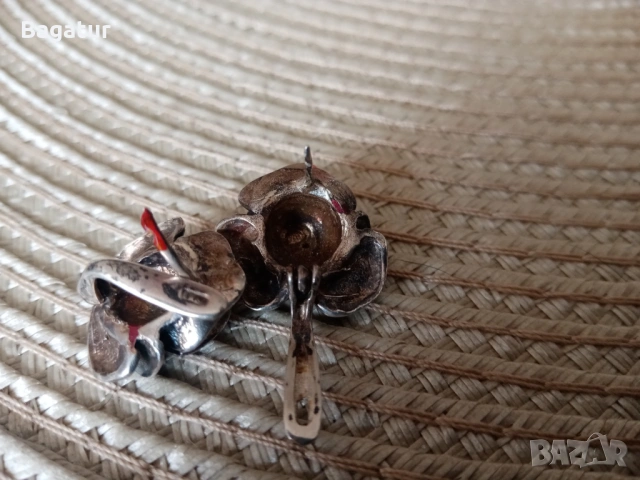 Стари авторски ретро обеци, сребърни, рози,, снимка 2 - Антикварни и старинни предмети - 54126536