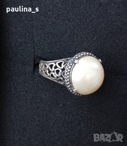 Стар турски пръстен с естествена перла / сребърен пръстен проба 925 