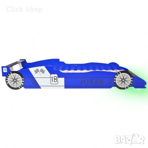 Детско легло “състезателна кола“, LED лента, 90x200 cм, синьо, снимка 5 - Мебели за детската стая - 40270512