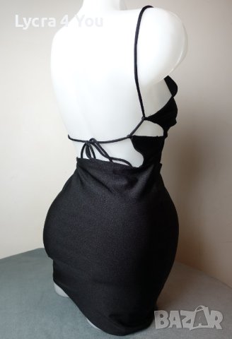 Bershka S/M черна къса рокля лъскава рокля с ликра, снимка 5 - Рокли - 42830653