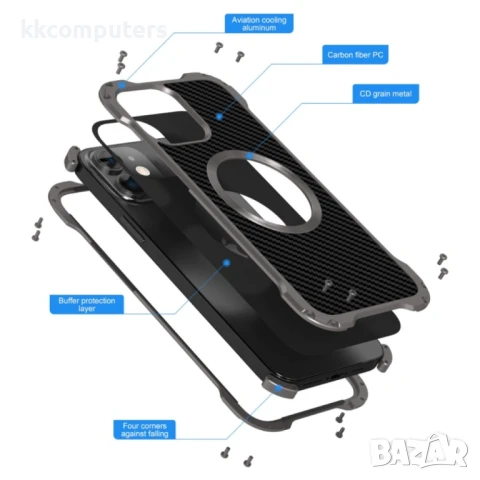 Apple iPhone 12 Pro Max Удароустойчив R-JUST RJ51 Hollow Метален Калъф и Протектор , снимка 3 - Калъфи, кейсове - 51121674