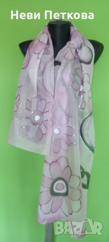 Рисуван копринен шал РОЗОВО НЕБЕТО, снимка 2 - Шалове - 35008153