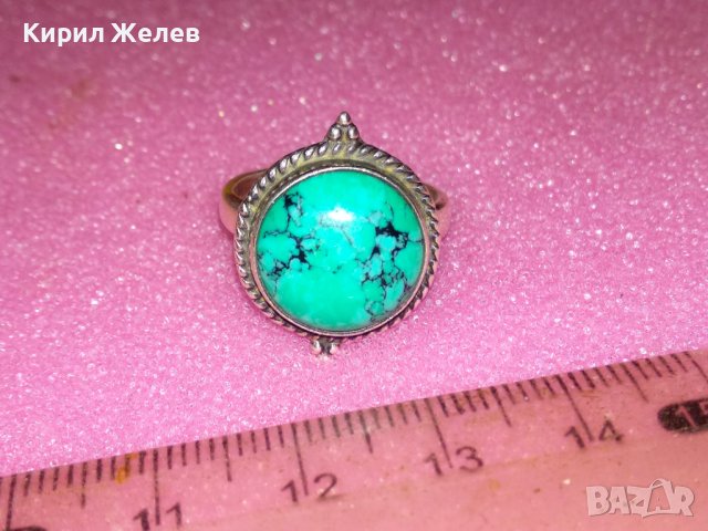 ВЕЛИКОЛЕПЕН АНГЛИЙСКИ СКЪПОЦЕНЕН СРЕБЪРЕН ПРЪСТЕН СРЕБРО 925 с ШЛИФОВАН НАТУРАЛЕН ТЮРКОАЗ 43355, снимка 5 - Пръстени - 44406452