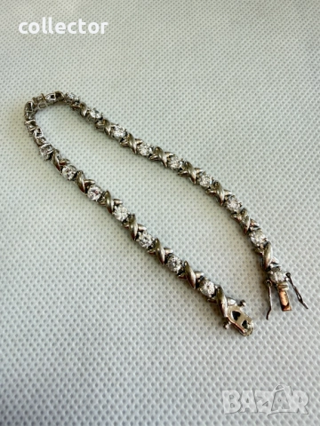 Дизайнерска сребърна гривна с 18 циркона. №7754, снимка 6 - Гривни - 52814694