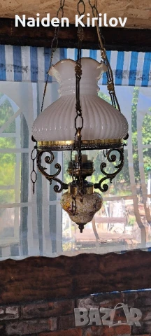 полилей от месинг, порцелан и стъкло , снимка 2 - Полилеи - 50598413