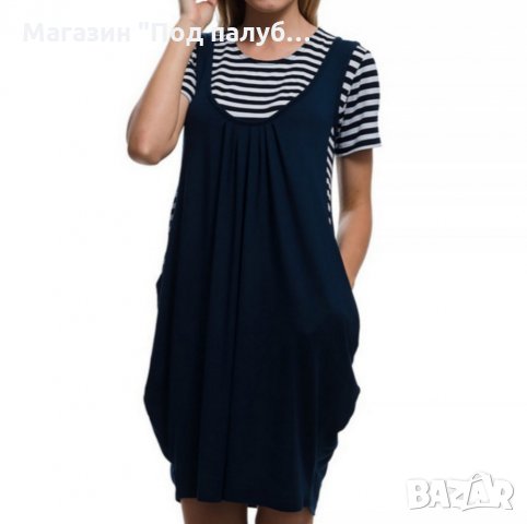 Нова дамска моряшка рокля-сукман с къс ръкав, снимка 1