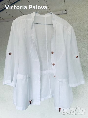 Ленена бяла бутикова риза/блуза/туника ABBA, снимка 3 - Ризи - 38907273